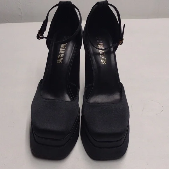Dream Pairs Black Platform Shoes with High Chunky Heel and Thick Ankle Strap 9.5 - Picture 3 of 11